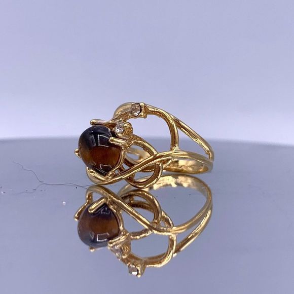 Vintage Sterling Silver Chrysoberyl Cabochon Open-Work Ring - Picture 6 of 8